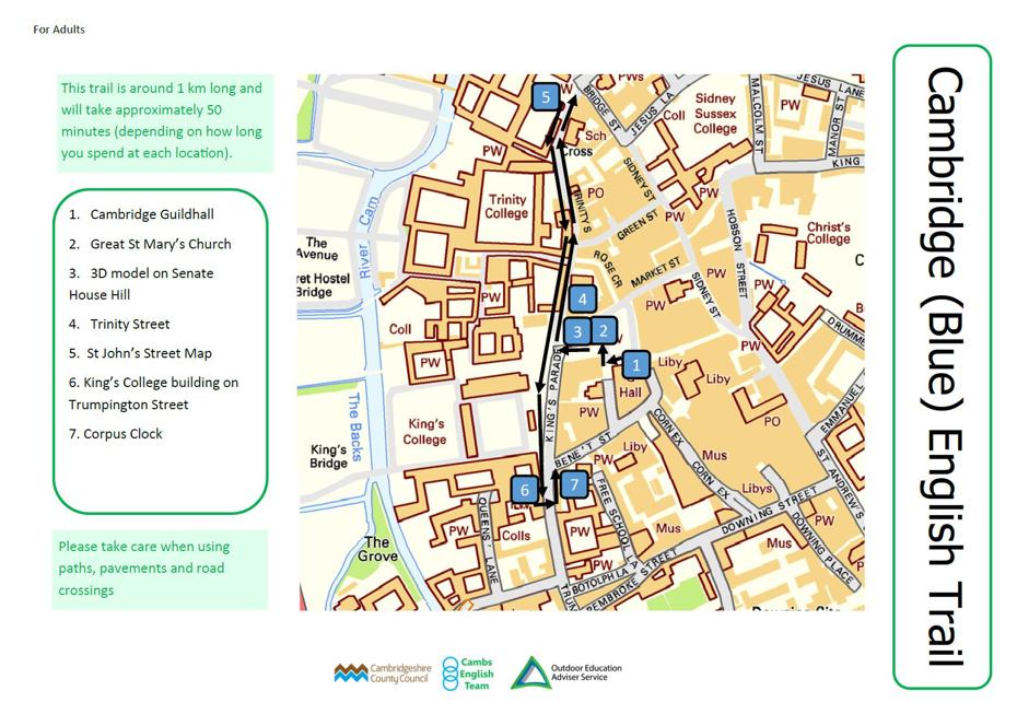 Image slider showing sample of Cambridge English Trail (Blue) - Map with route for adults