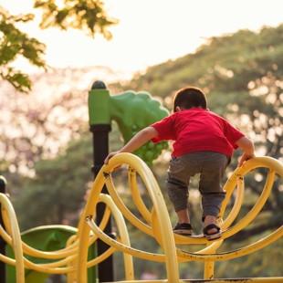 young child playing on a climbing frame