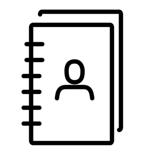 contact book with a simple human silhouette symbol on the cover