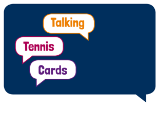 A blue rectangular speech bubble with text
