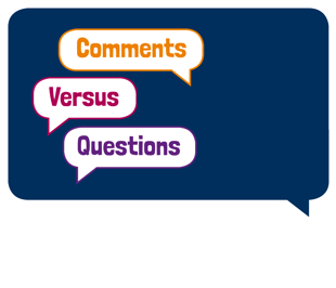 A blue rectangular speech bubble with text