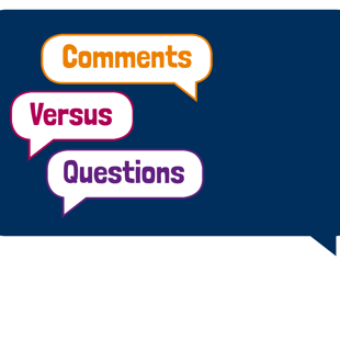 A blue rectangular speech bubble with text