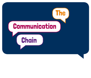 A blue rectangular speech bubble with text