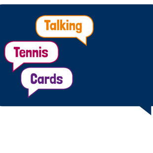 A blue rectangular speech bubble with text